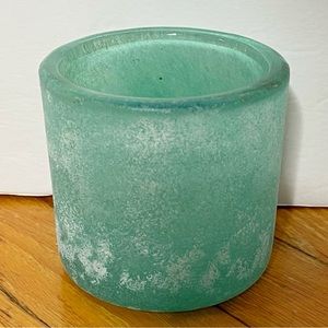 Artistic Etched Green Glass Candle Votive Holder  3".